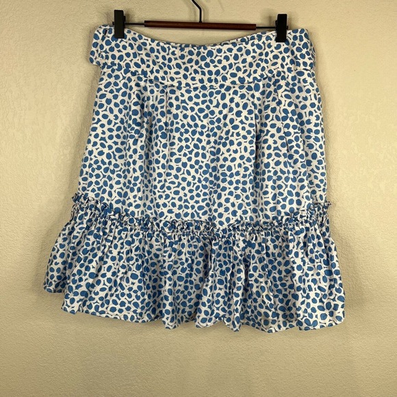 Marc Jacobs Mini Skirt Size 8 Blue White Floral Print Pleated Ruffle Hem‎ Cotton - Picture 6 of 14